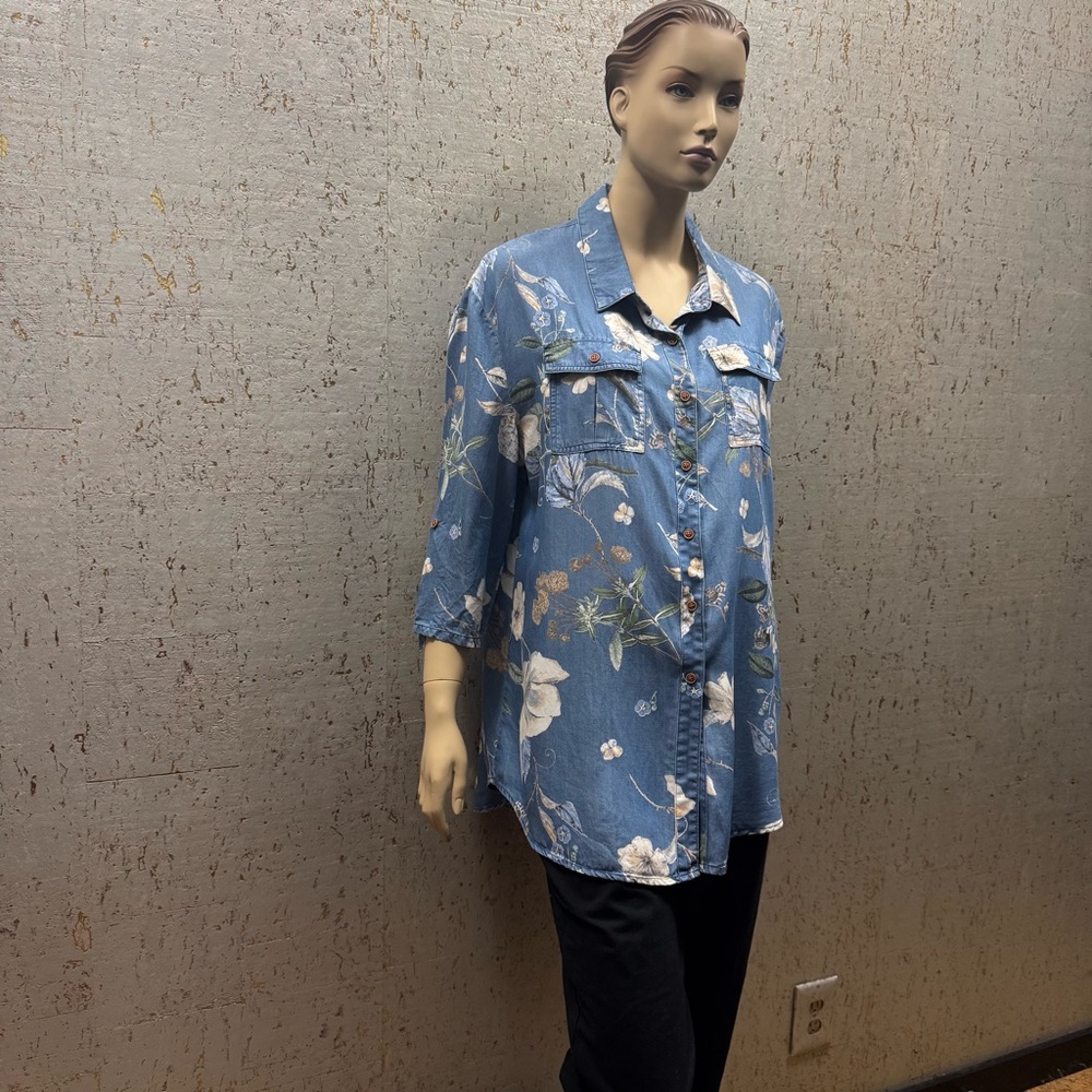 Violet Denim Blue Base Button Down Shirt with Notched Collar Oversized